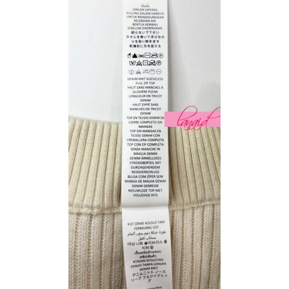 Alo Denim Knit Sleeveless Full Zip Top Oat Milk Beige Cream Sweater Knit Zipper - Picture 14 of 15